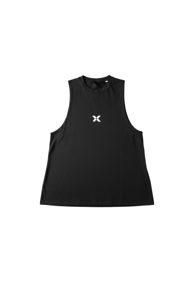 women's high neck cotton workout vest - black