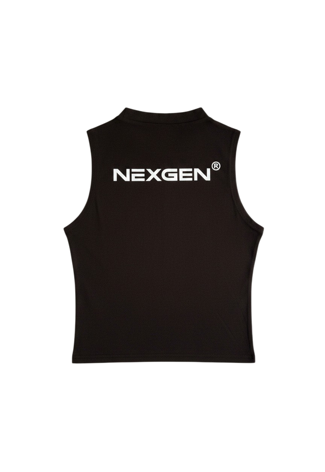 Women's high neck crop vest - black