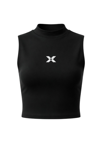 Women's high neck crop vest - black