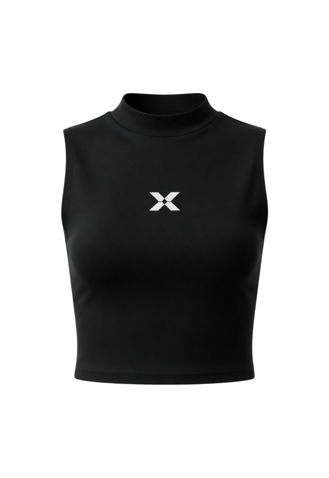 Women's high neck crop vest - black